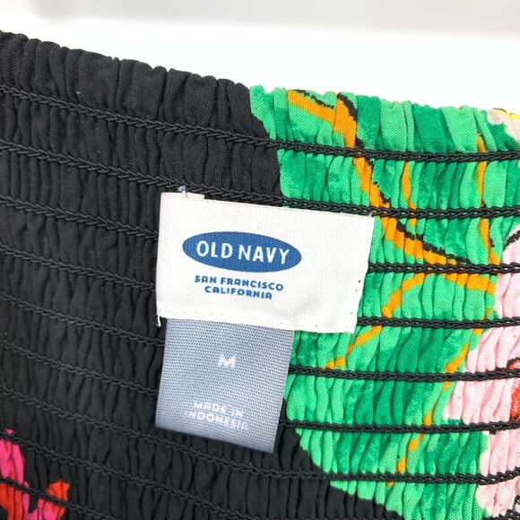 Old Navy Women's Size Medium Shirred Back Sundress Black Floral A-Line - Picture 5 of 6